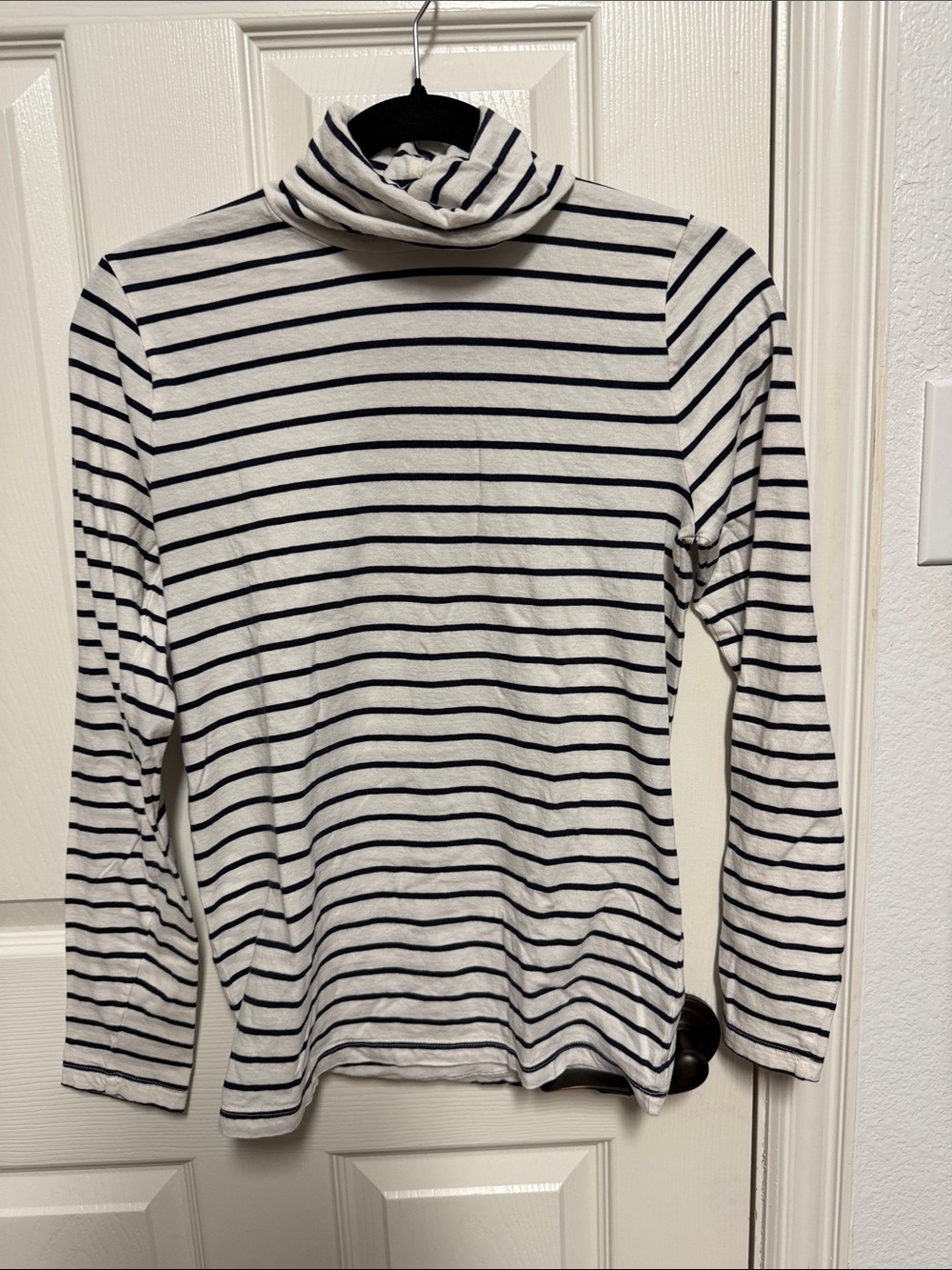 J. Crew Striped Turtleneck Long-Sleeve Top - White & Navy
